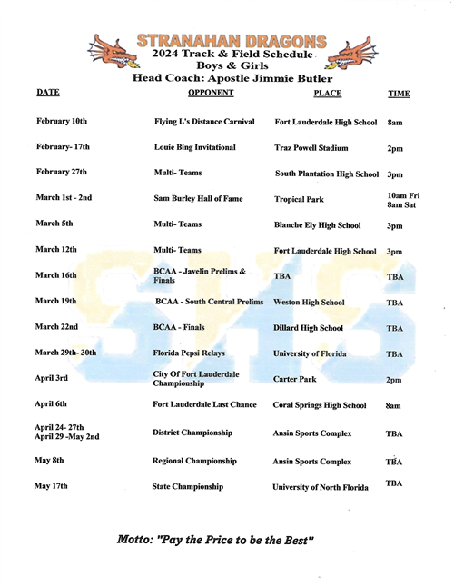 Track & Field Schedule 2024